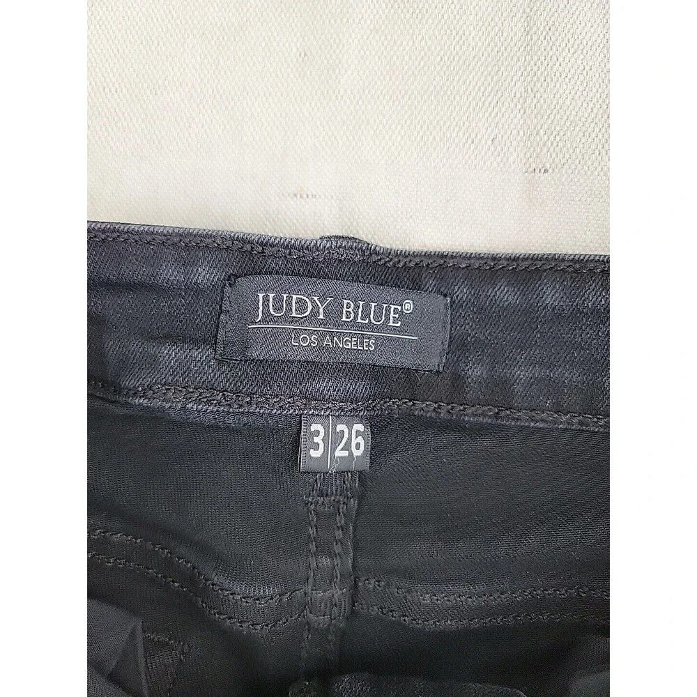 Judy Blue‎ Skinny Jeans Womens 3/26 Black Distressed Leopard Print Patch Edgy